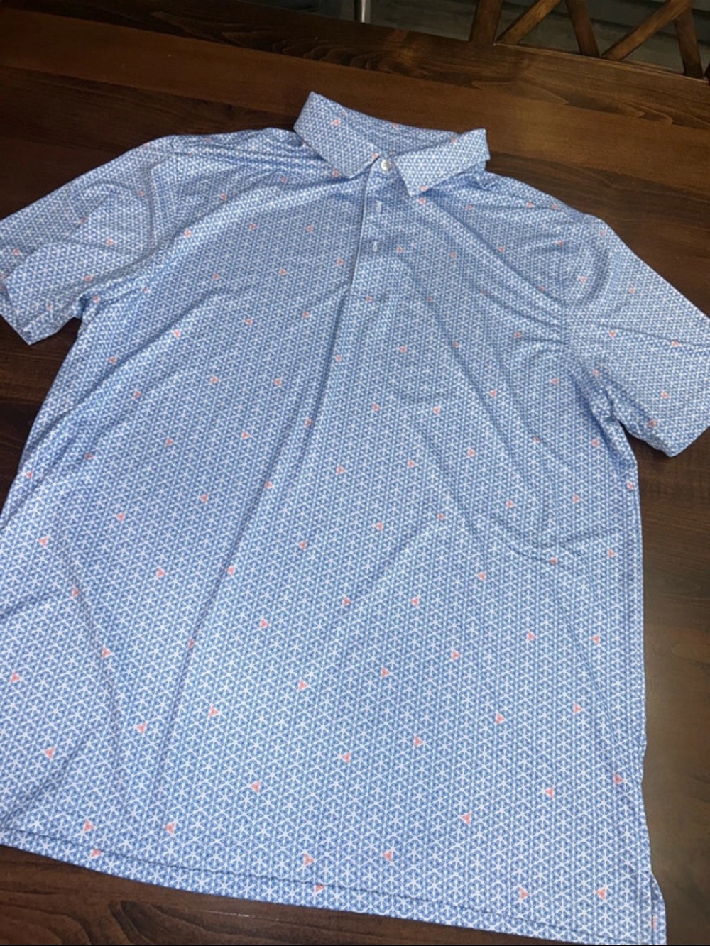 Men's Light Blue Short-Sleeve Patterned Polo